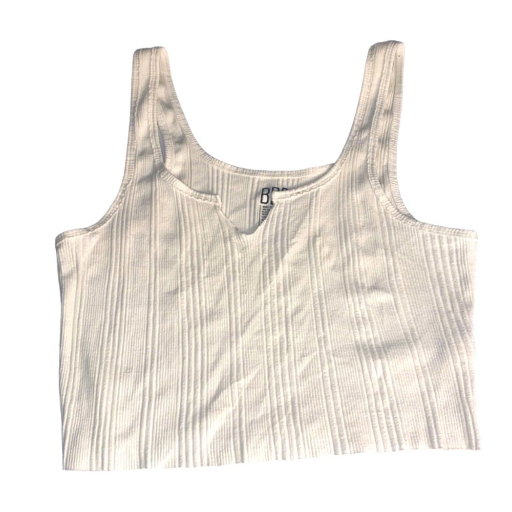 BDG CROPPED WHITE RIBBED BABY TEE SIZE LARGE